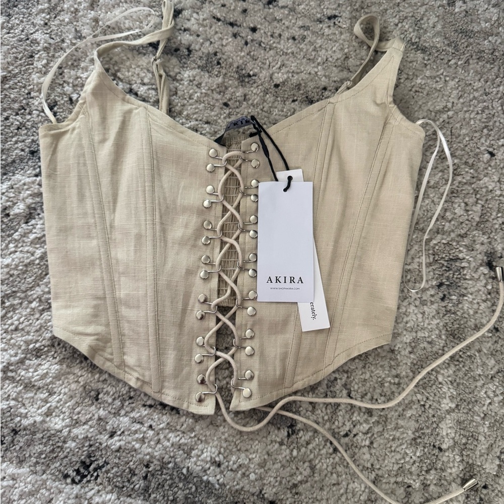 AKIRA Cream Lace-Up Corset Blouse